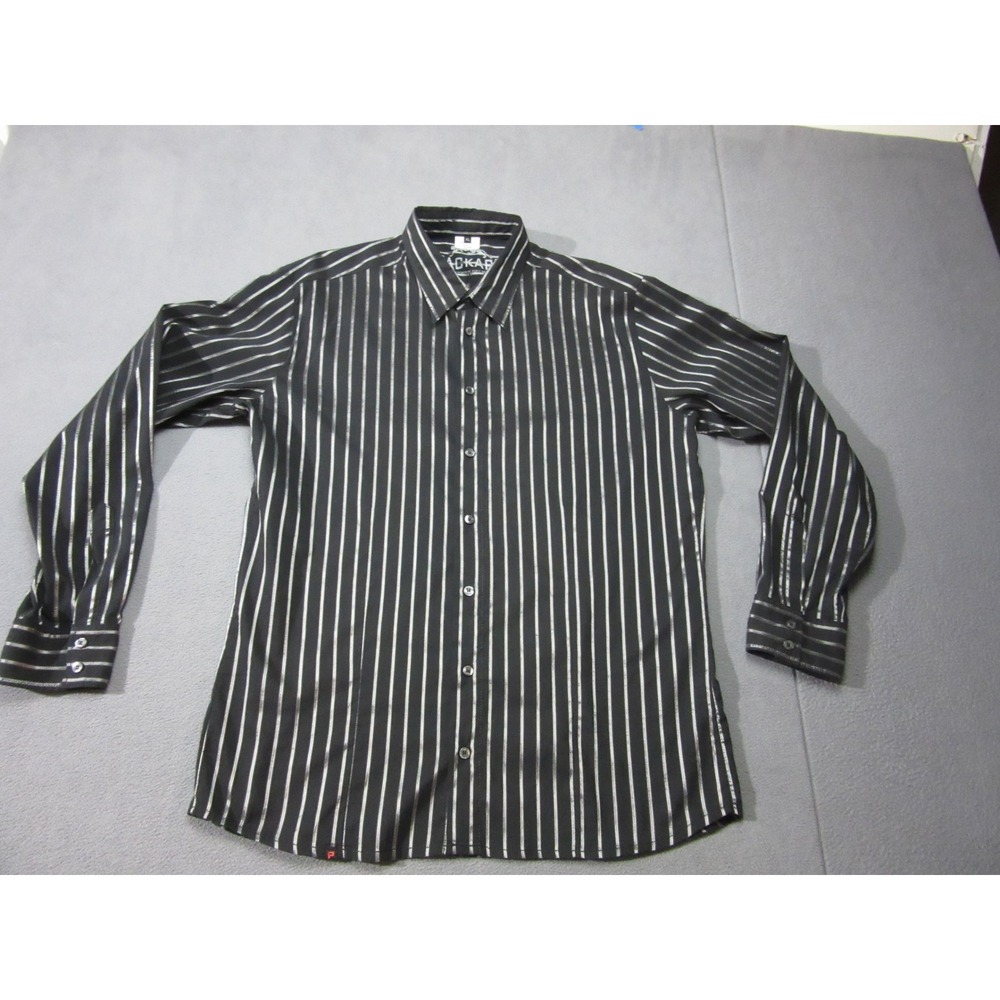 Packard Shirt Mens XL Black Silver Striped Metallic Long Sleeve Button Down